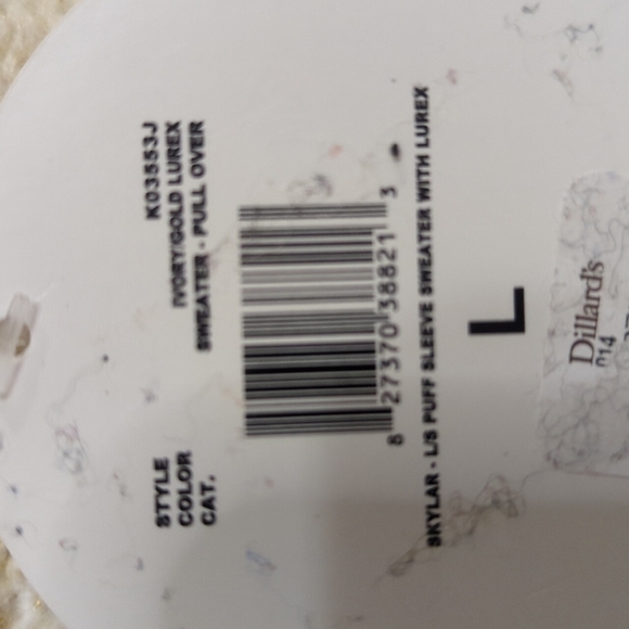 Love by Design Sweater Skylar long Puff Sleeve cream gold sparkle sz Lar… - Picture 8 of 8